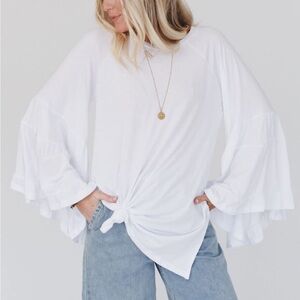 Three Bird Nest White Bell Sleeve Baseball Tee